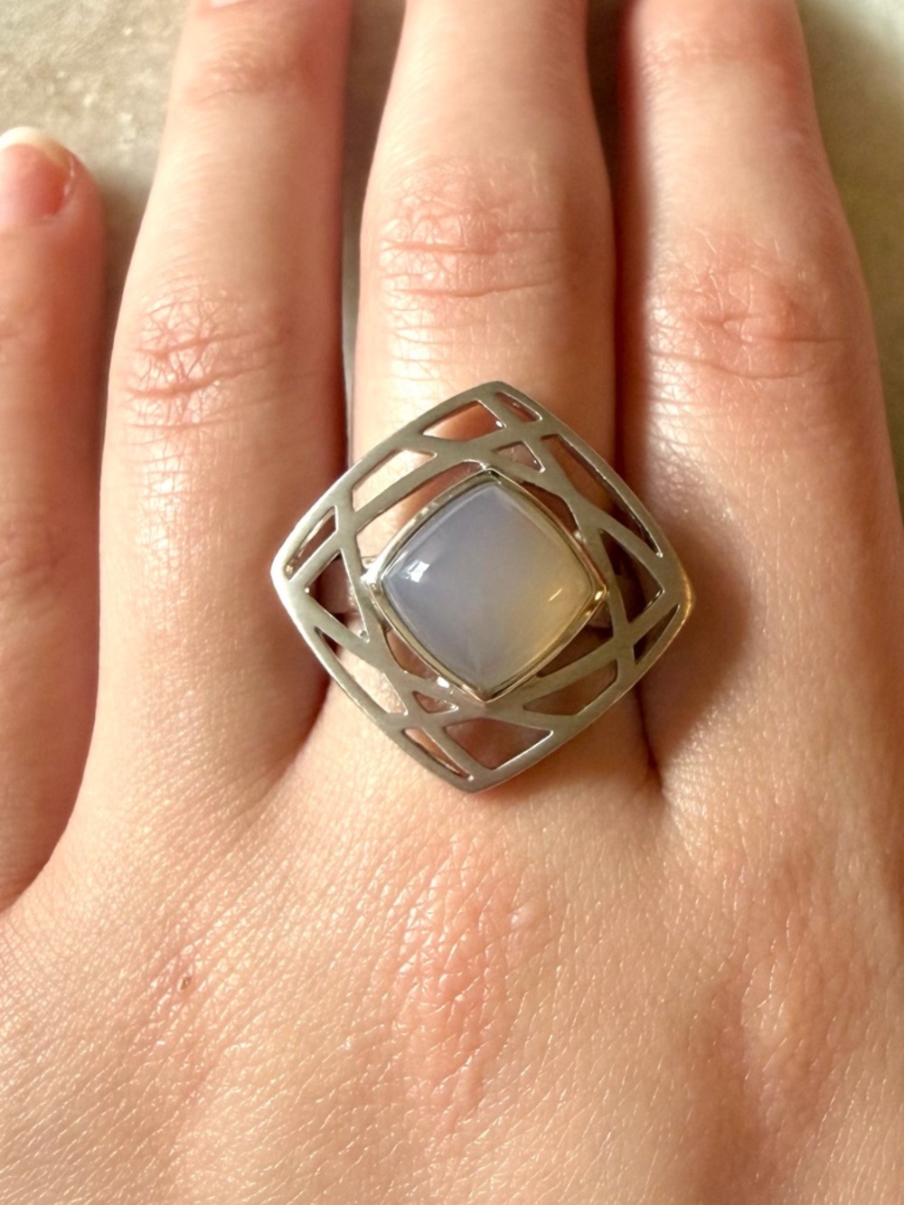 Breuning Sterling Silver Chalcedony Geometric Statement Ring Size 7